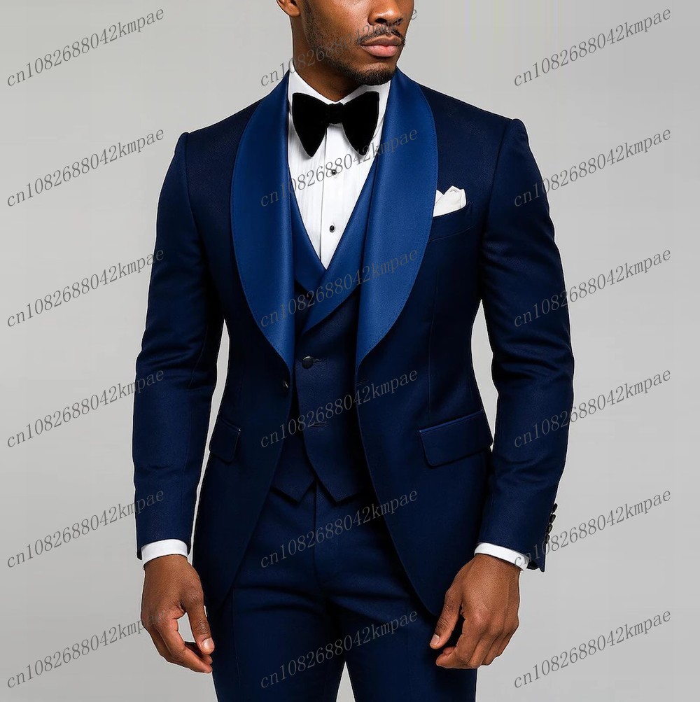 Men Grooming Outfit - 새로운 네이비 블루 정장 남성 예복