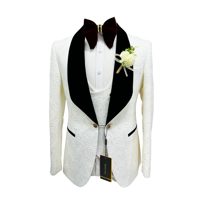 Men Grooming Outfit - Thorndike 남성용 웨딩 정장 흰색 자카드와