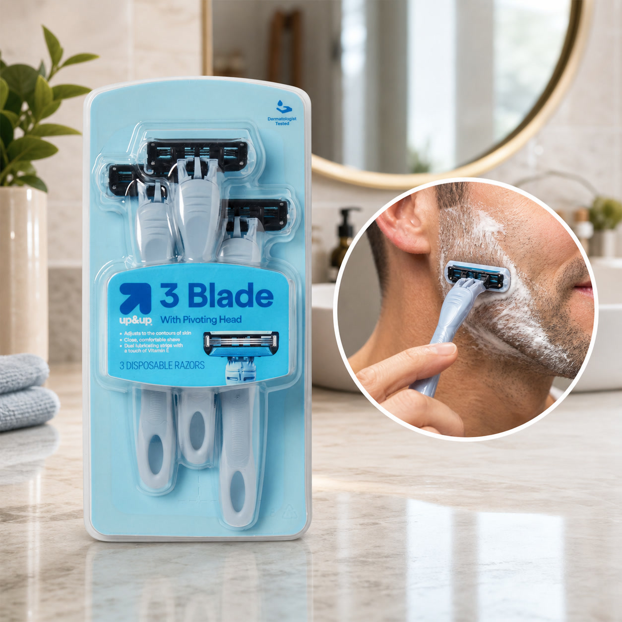 Men'S Grooming Blade - 남성용 3중날 일회용 면도기 3개입, 민감한
