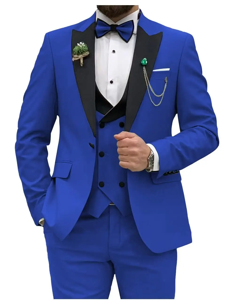 Men Grooming Outfit - 로얄 블루 남성 정장 슬림 피트