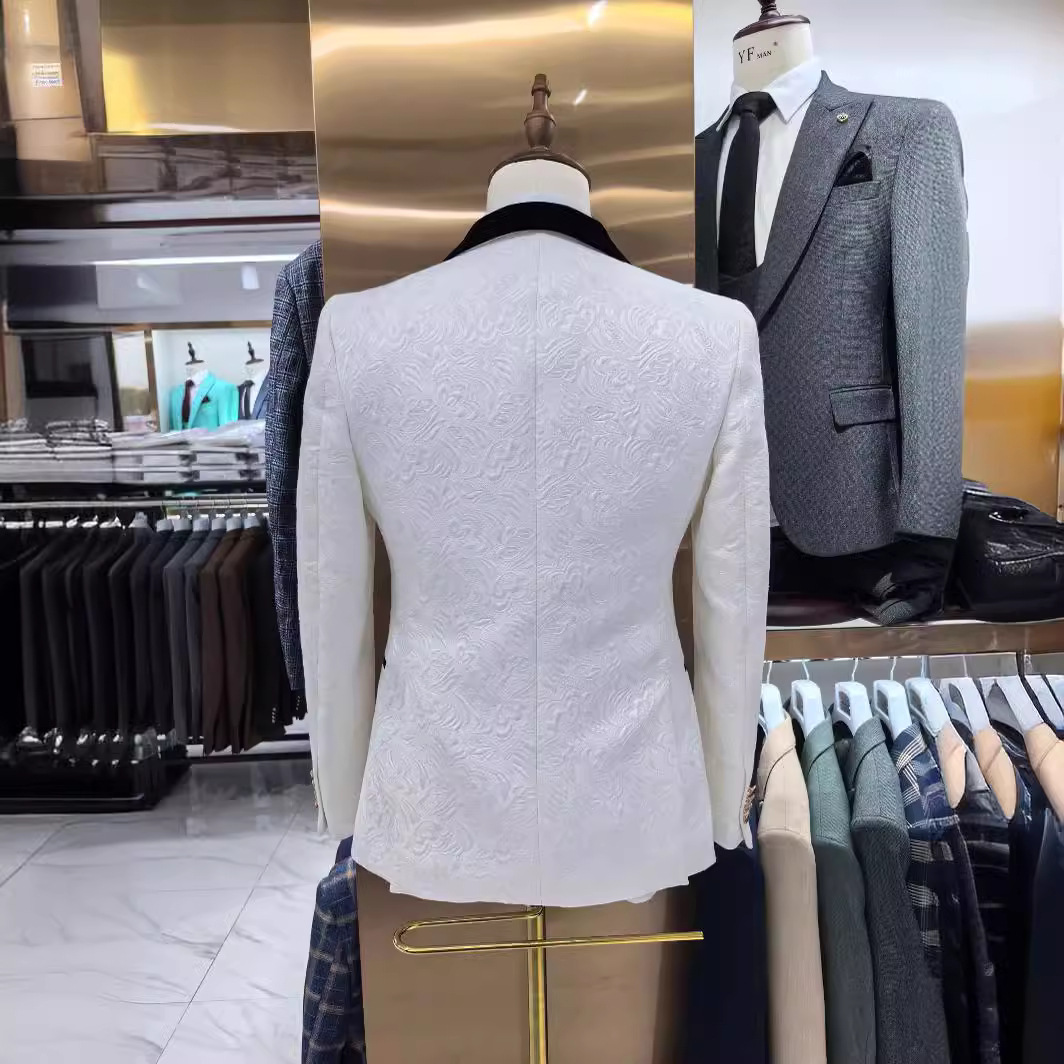 Thorndike 남성용 웨딩 정장 흰색 자카드와 블랙 - Men Grooming Outfit 리뷰 및 가격