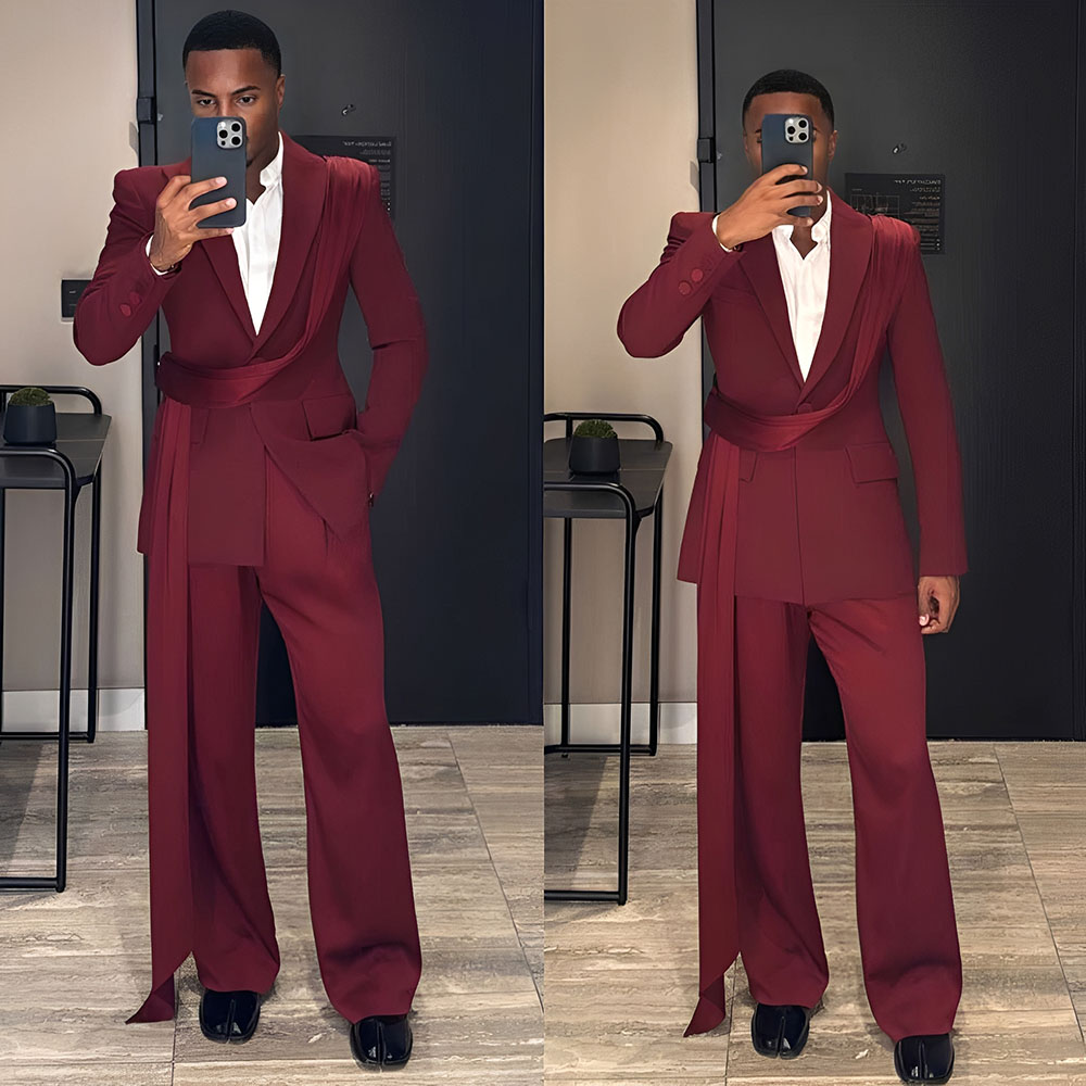 버건디 신상 남성 정장 2피스 웨딩 신랑 턱시도 패션  - Men Grooming Outfit 리뷰 및 가격