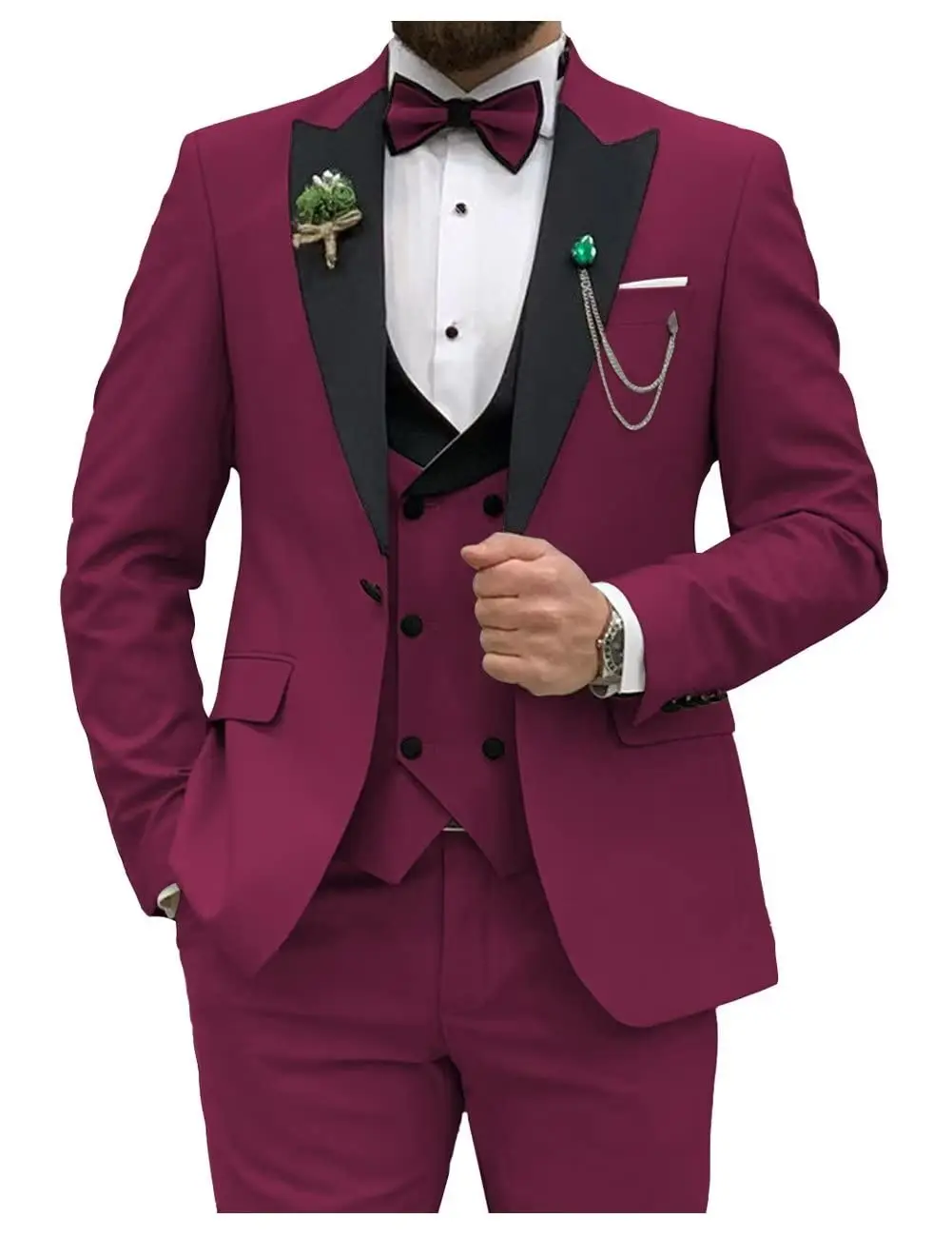 로얄 블루 남성 정장 슬림 피트 3 피스 더블 브레스트 - Men Grooming Outfit 리뷰 및 가격