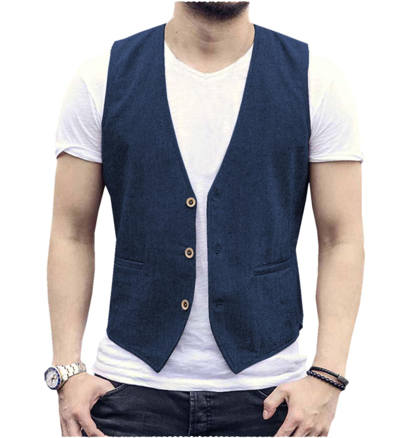 린넨 남성 조끼 웨딩 신랑 솔리드 조끼 레트로 빈티지  - Men Grooming Outfit 리뷰 및 가격